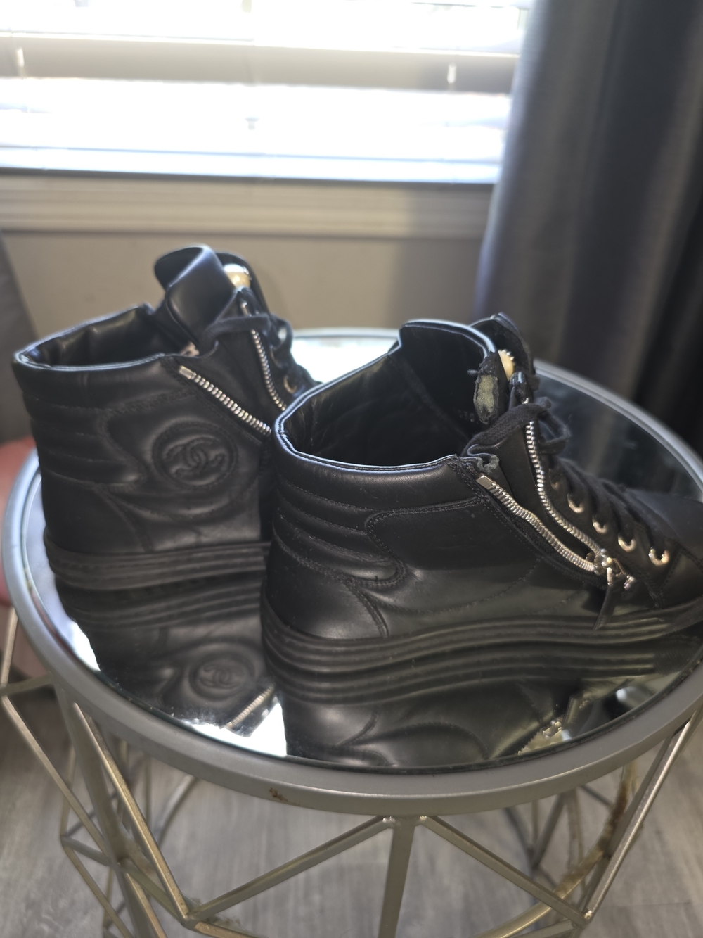 CHANEL Black Leather Lace-Up Ankle Boots with Side Zipper - Picture 3 of 4